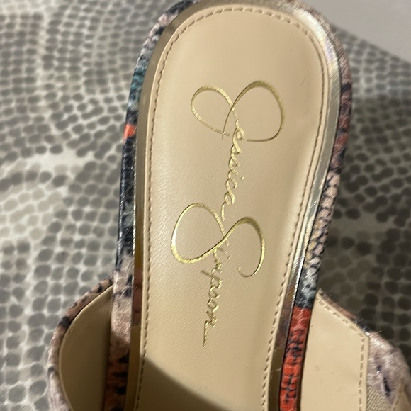 Jessica Simpson 3 inch wooden wedge with snakeskin print. Size 9. Multi-color. - Picture 5 of 7